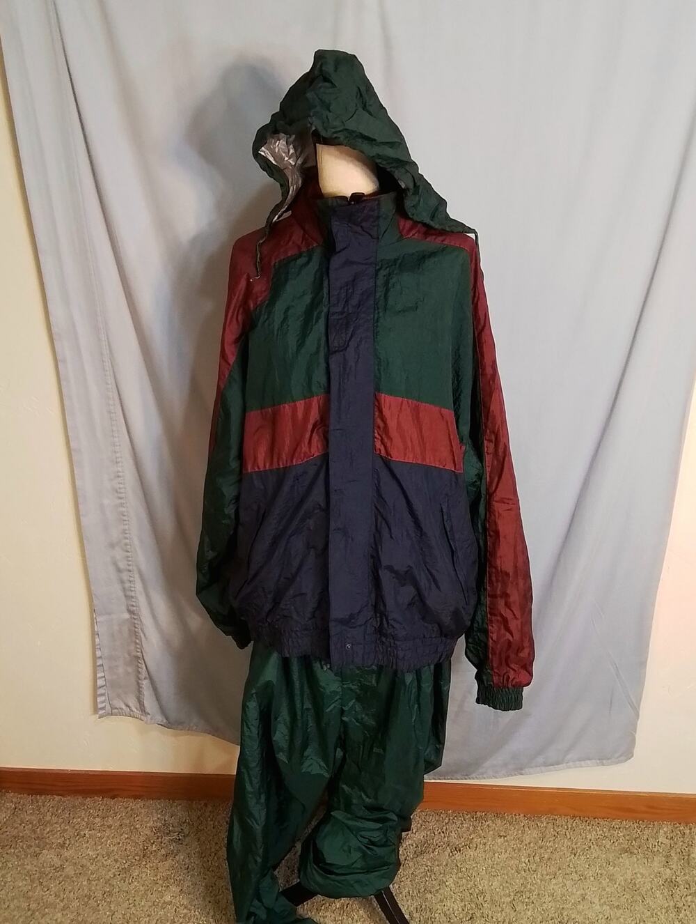 Thomas E Wilson vintage warm up / track suit green and burgundy